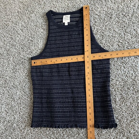 Cinq À Sept Large Fawn Smocked Tous Les Jours Navy Ruched Tank Top - Picture 8 of 12